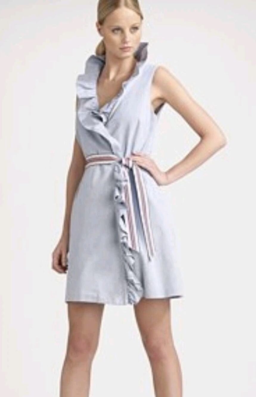 Milly Of New York Ruffle-Front Wrap Dress Sz 2 Tie Waist Button Closure (V4